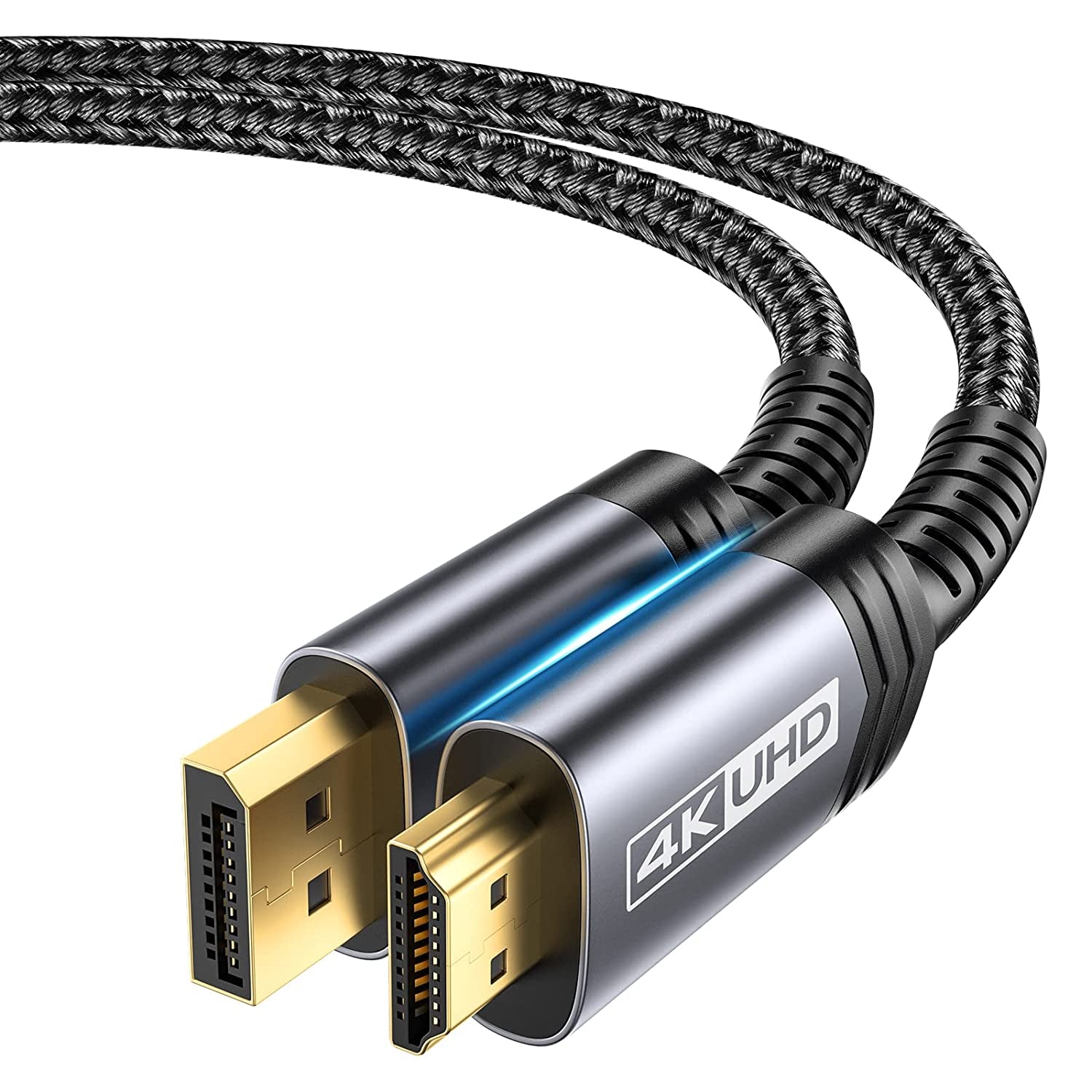 10FT 4K DisplayPort to HDMI Cable Adapter - Male Video UHD 4K@30Hz/2K@60/1080P@120 Nylon Cord for Dell, Projectors, Desktops, AMD, NVIDIA, Lenovo, HP, Thinkpad