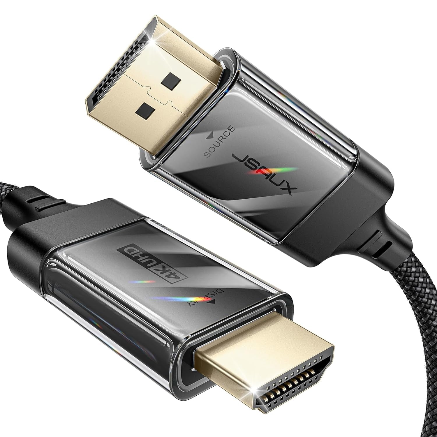 10FT 4K DisplayPort to HDMI Cable Adapter - Male Video UHD 4K@30Hz/2K@60/1080P@120 Nylon Cord for Dell, Projectors, Desktops, AMD, NVIDIA, Lenovo, HP, Thinkpad