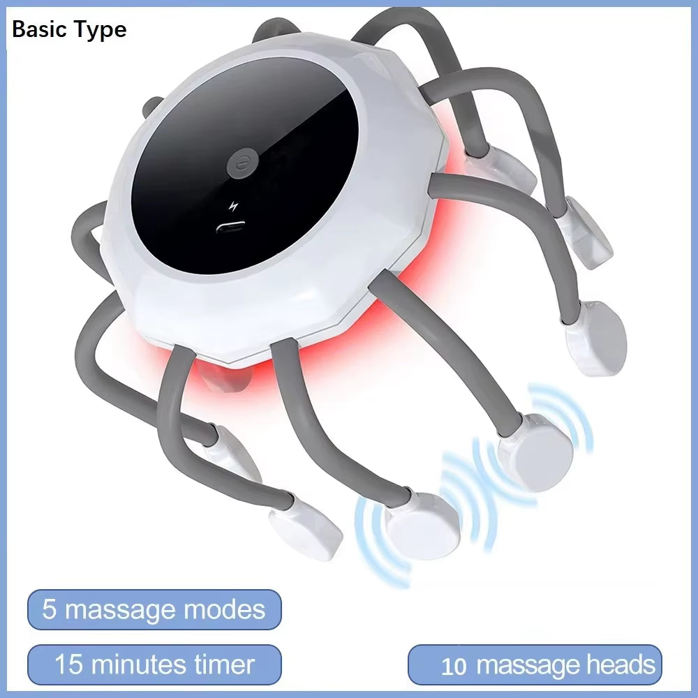 Octopus Claw Eight Claw Massager USB Charging Therapeutic Scratch Pad Electric Head Massager Hands Free Therapeutic