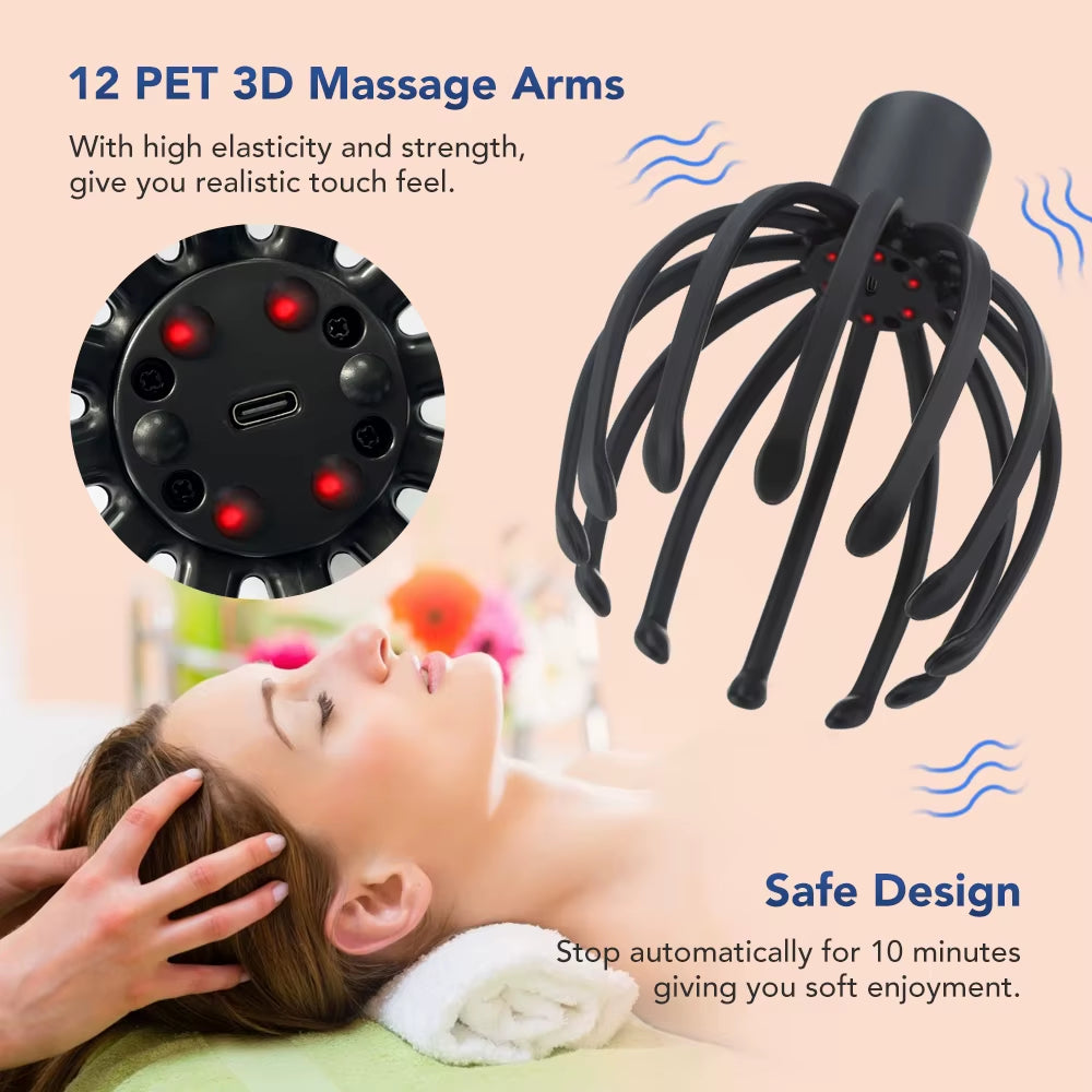 Electric Octopus Claw Scalp Massager Stress Relief Therapeutic Head Scratcher Stress Relief and Hair Stimulation Massage